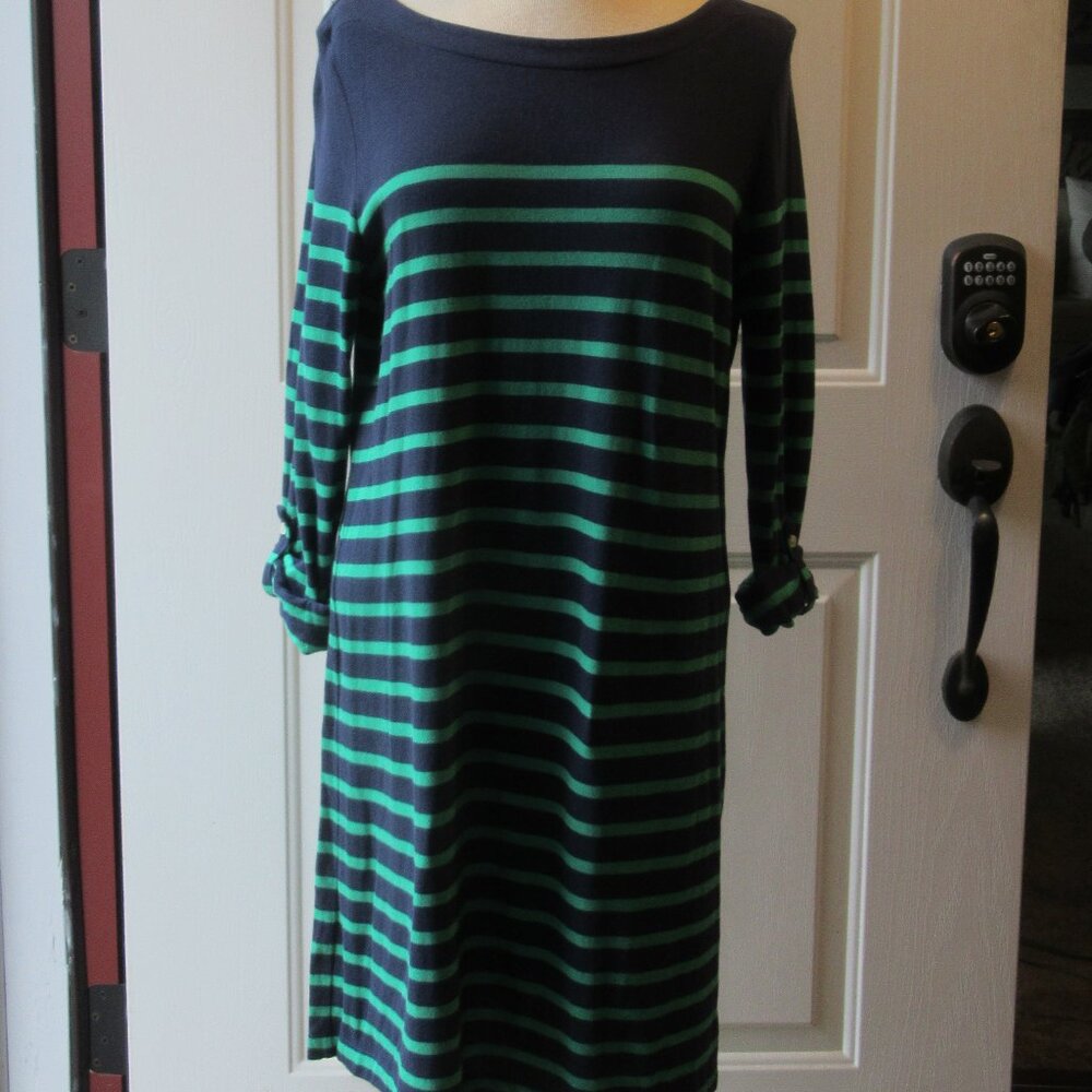Long-sleeved knit green and blue striped pull-over GAP dress Size M